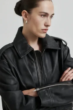 Second Female Auras Leather Jacket, black