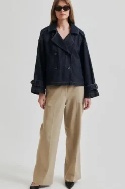 Second Female Columbus Trench Jacket, dark blue denim
