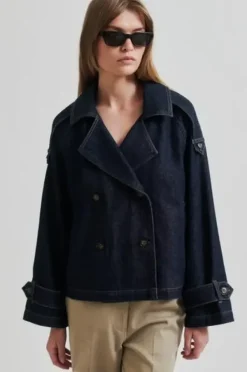 Second Female Columbus Trench Jacket, dark blue denim