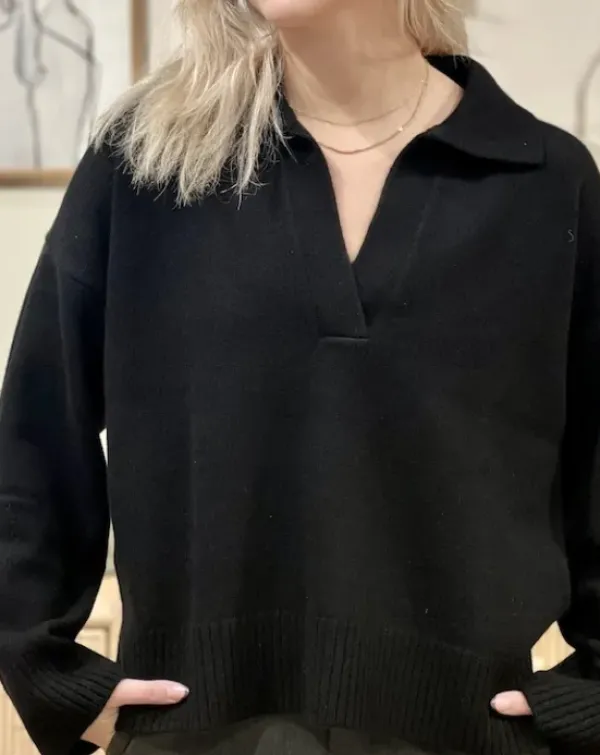 Cafe Latte Davida - Chunky Open Collar neule, black