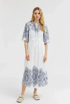 Gustav - Hali pitkä mekko, white/blue