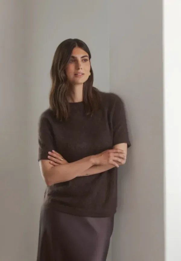 Original Story Karlie* lyhythihainen cashmere neule, dark chocolate